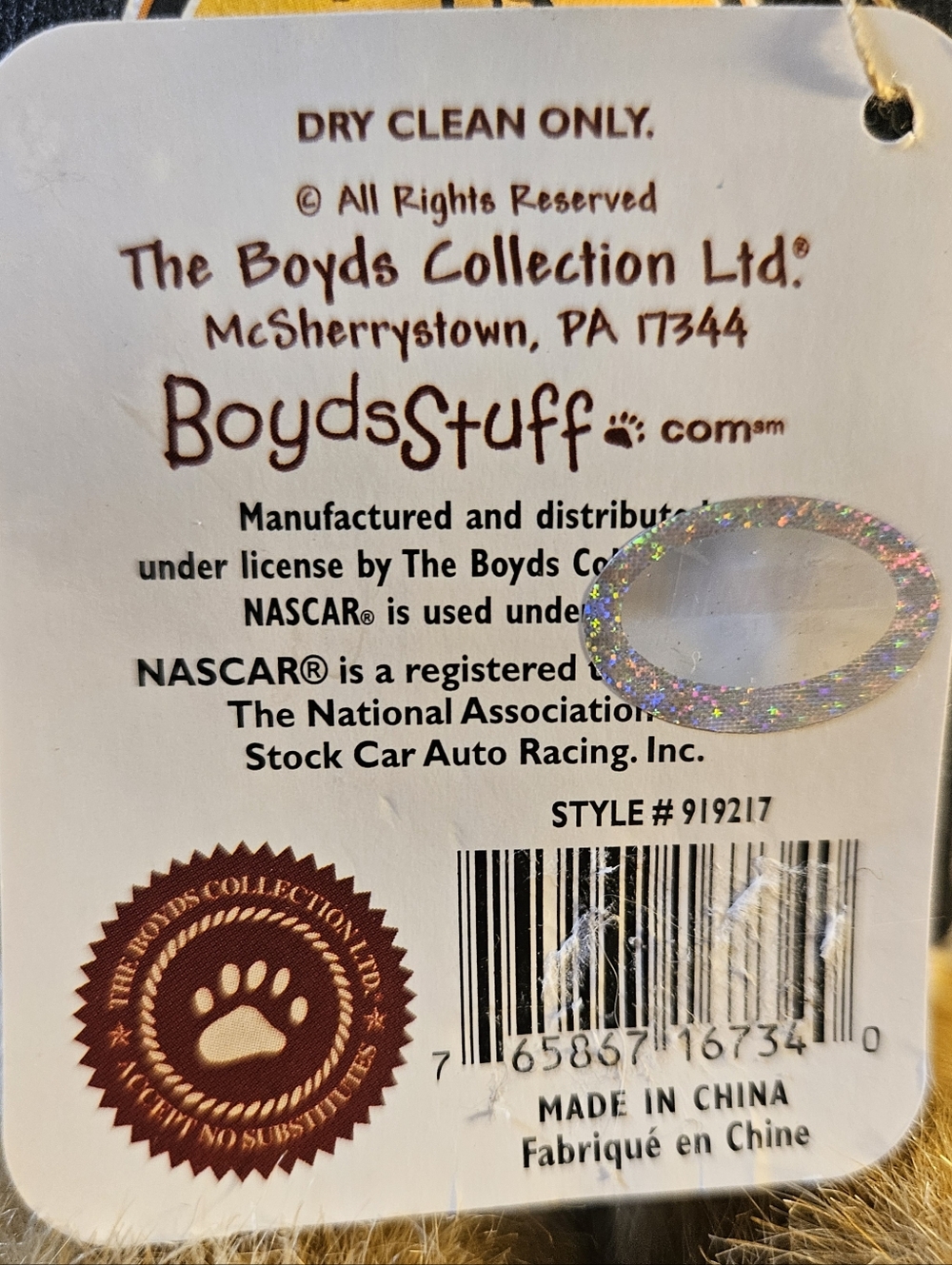 Boyds Bear NASCAR Fan Bear Plush in Black Sweatshirt Red Hat - Picture 3 of 7